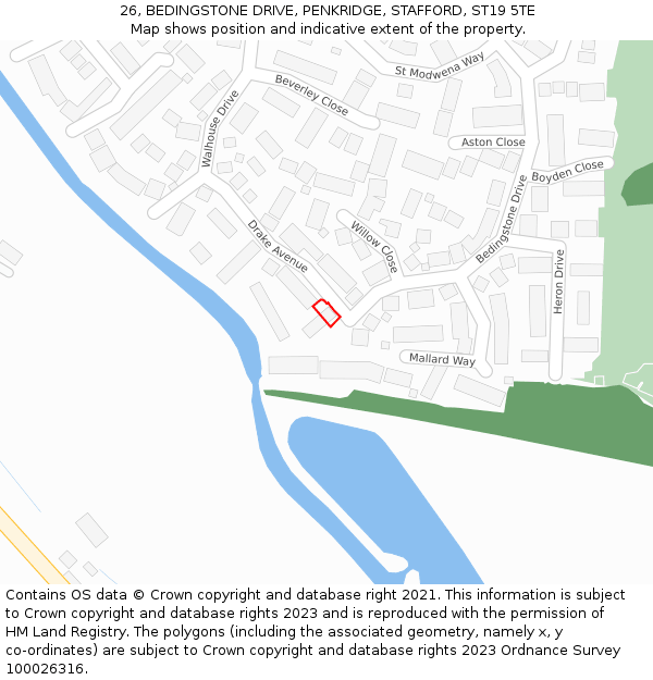 26, BEDINGSTONE DRIVE, PENKRIDGE, STAFFORD, ST19 5TE: Location map and indicative extent of plot