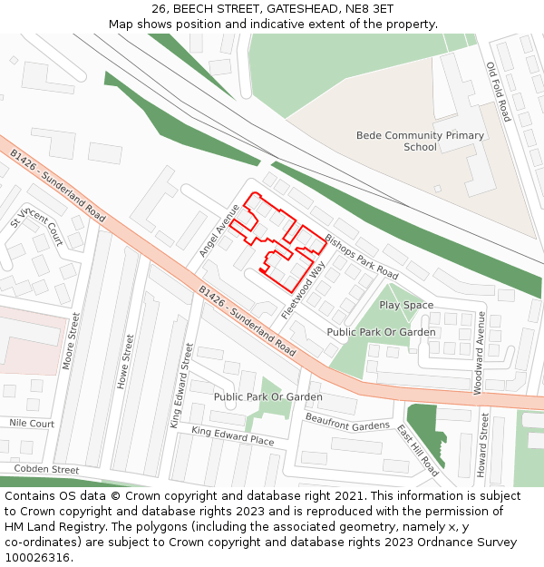 26, BEECH STREET, GATESHEAD, NE8 3ET: Location map and indicative extent of plot