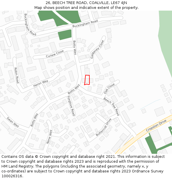 26, BEECH TREE ROAD, COALVILLE, LE67 4JN: Location map and indicative extent of plot