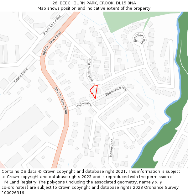 26, BEECHBURN PARK, CROOK, DL15 8NA: Location map and indicative extent of plot