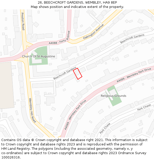 26, BEECHCROFT GARDENS, WEMBLEY, HA9 8EP: Location map and indicative extent of plot