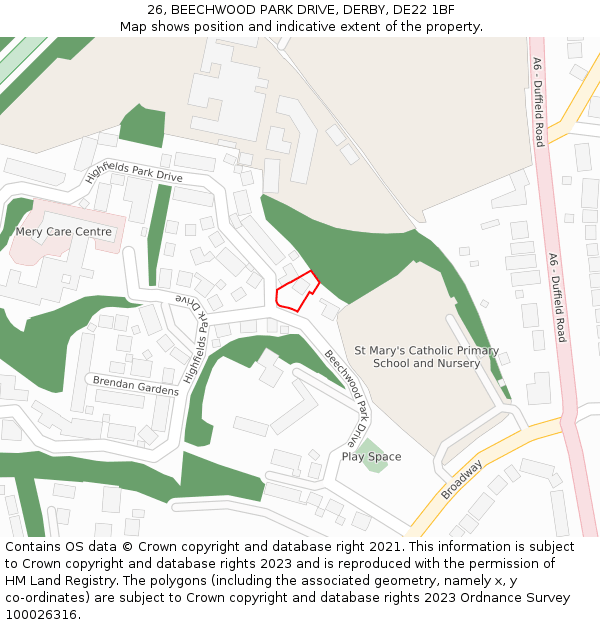 26, BEECHWOOD PARK DRIVE, DERBY, DE22 1BF: Location map and indicative extent of plot