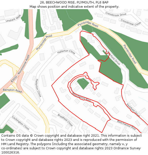 26, BEECHWOOD RISE, PLYMOUTH, PL6 8AP: Location map and indicative extent of plot