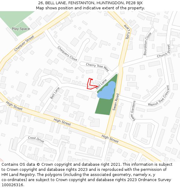 26, BELL LANE, FENSTANTON, HUNTINGDON, PE28 9JX: Location map and indicative extent of plot