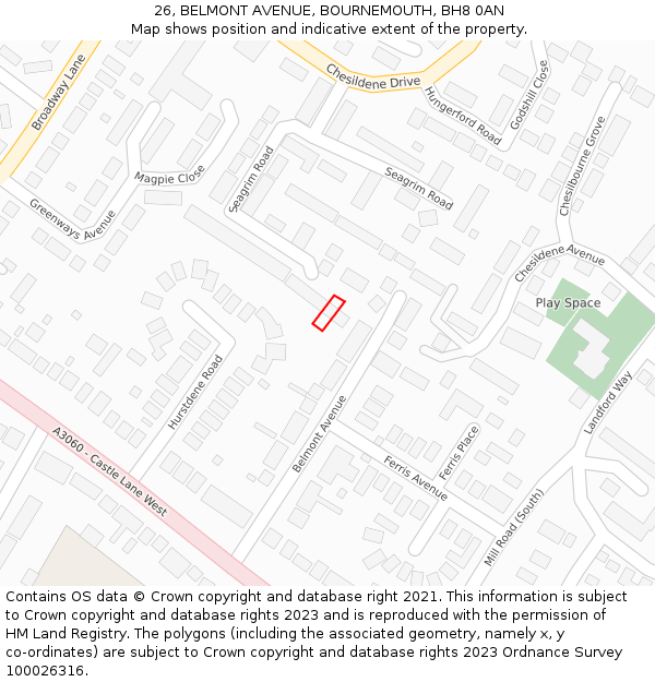 26, BELMONT AVENUE, BOURNEMOUTH, BH8 0AN: Location map and indicative extent of plot