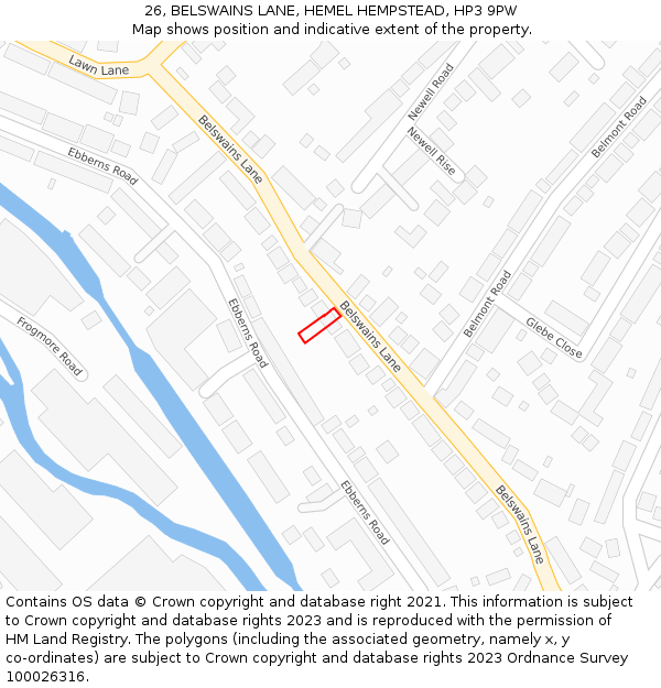 26, BELSWAINS LANE, HEMEL HEMPSTEAD, HP3 9PW: Location map and indicative extent of plot