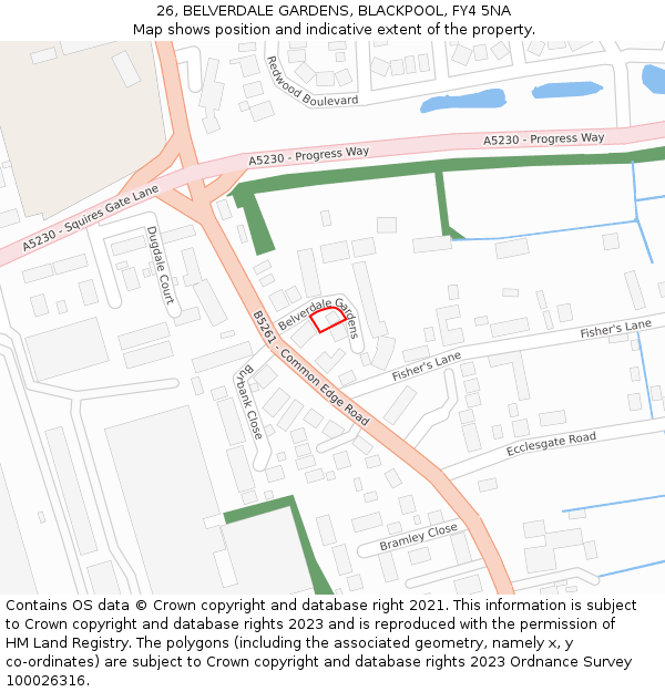 26, BELVERDALE GARDENS, BLACKPOOL, FY4 5NA: Location map and indicative extent of plot