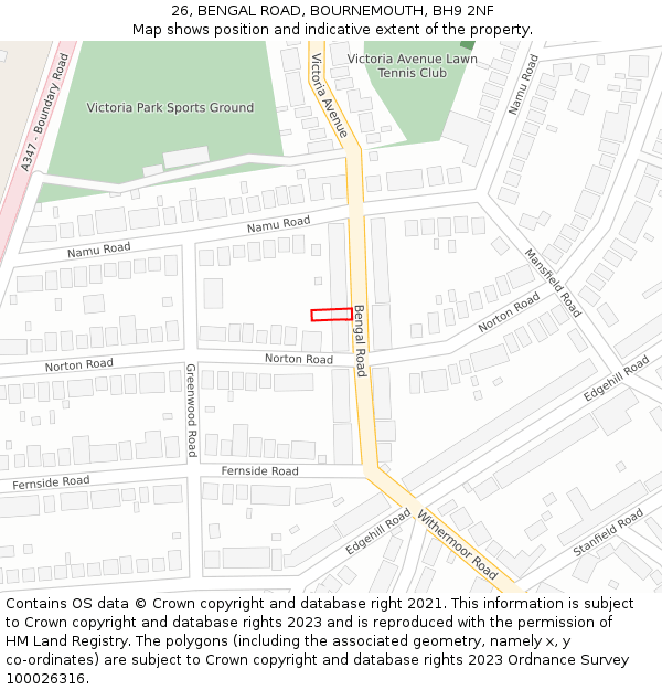 26, BENGAL ROAD, BOURNEMOUTH, BH9 2NF: Location map and indicative extent of plot