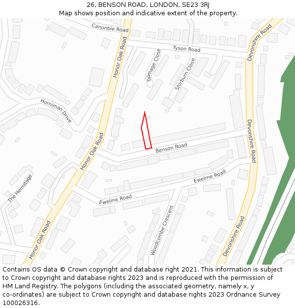 26, BENSON ROAD, LONDON, SE23 3RJ: Location map and indicative extent of plot