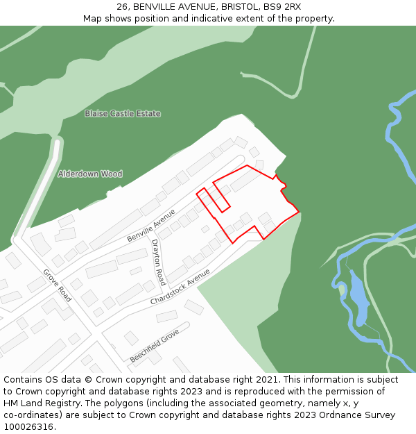 26, BENVILLE AVENUE, BRISTOL, BS9 2RX: Location map and indicative extent of plot