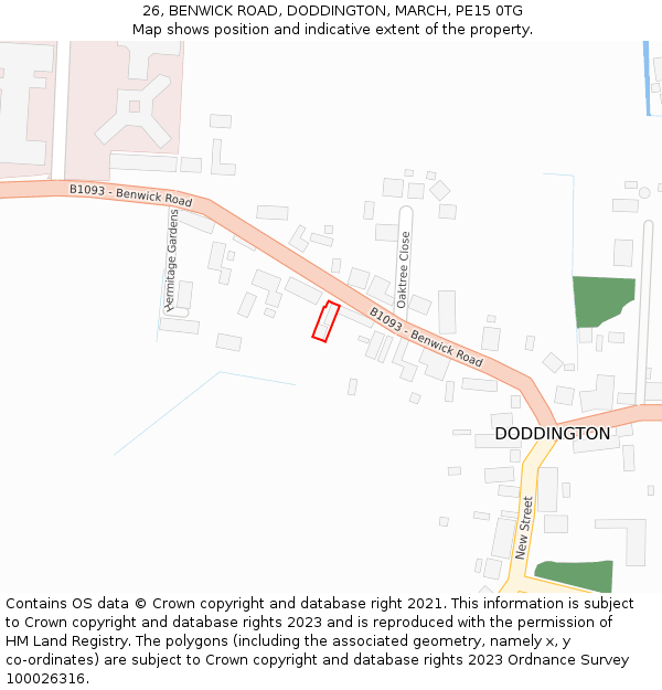 26, BENWICK ROAD, DODDINGTON, MARCH, PE15 0TG: Location map and indicative extent of plot