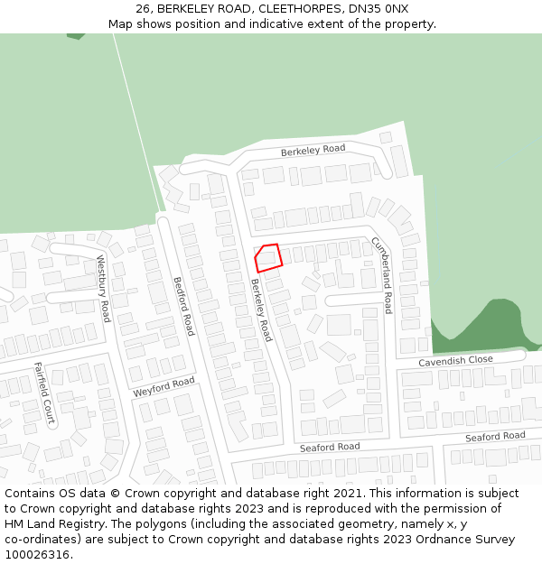 26, BERKELEY ROAD, CLEETHORPES, DN35 0NX: Location map and indicative extent of plot