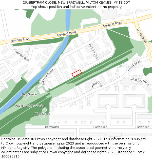 26, BERTRAM CLOSE, NEW BRADWELL, MILTON KEYNES, MK13 0DT: Location map and indicative extent of plot