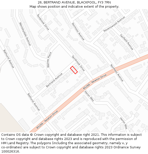 26, BERTRAND AVENUE, BLACKPOOL, FY3 7RN: Location map and indicative extent of plot