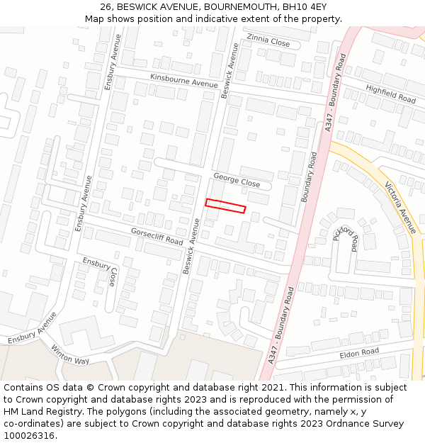 26, BESWICK AVENUE, BOURNEMOUTH, BH10 4EY: Location map and indicative extent of plot