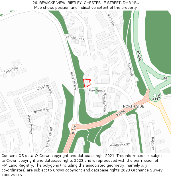 26, BEWICKE VIEW, BIRTLEY, CHESTER LE STREET, DH3 1RU: Location map and indicative extent of plot