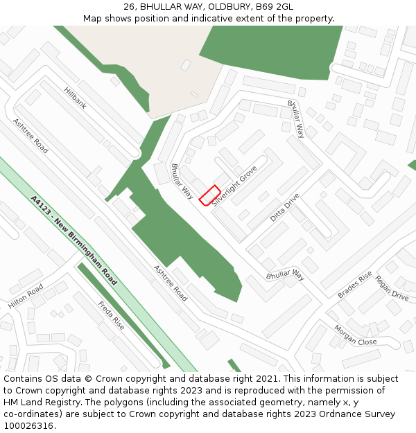 26, BHULLAR WAY, OLDBURY, B69 2GL: Location map and indicative extent of plot