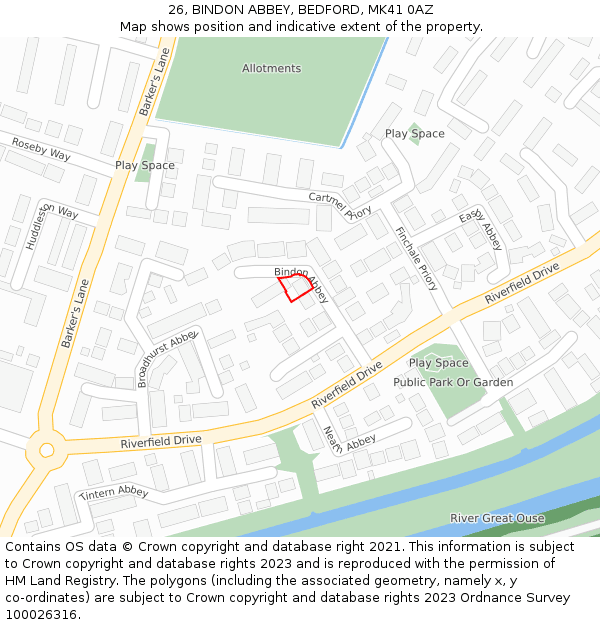 26, BINDON ABBEY, BEDFORD, MK41 0AZ: Location map and indicative extent of plot