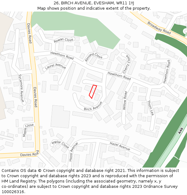 26, BIRCH AVENUE, EVESHAM, WR11 1YJ: Location map and indicative extent of plot