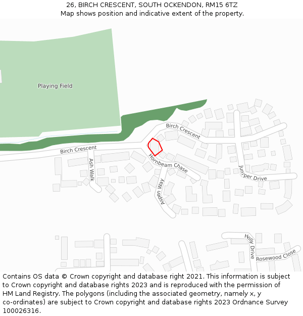 26, BIRCH CRESCENT, SOUTH OCKENDON, RM15 6TZ: Location map and indicative extent of plot