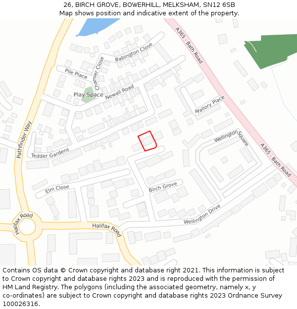 26, BIRCH GROVE, BOWERHILL, MELKSHAM, SN12 6SB: Location map and indicative extent of plot