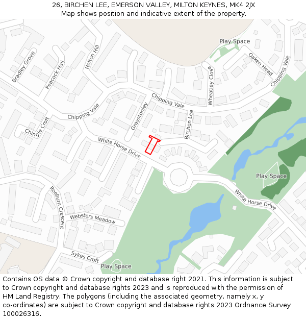 26, BIRCHEN LEE, EMERSON VALLEY, MILTON KEYNES, MK4 2JX: Location map and indicative extent of plot