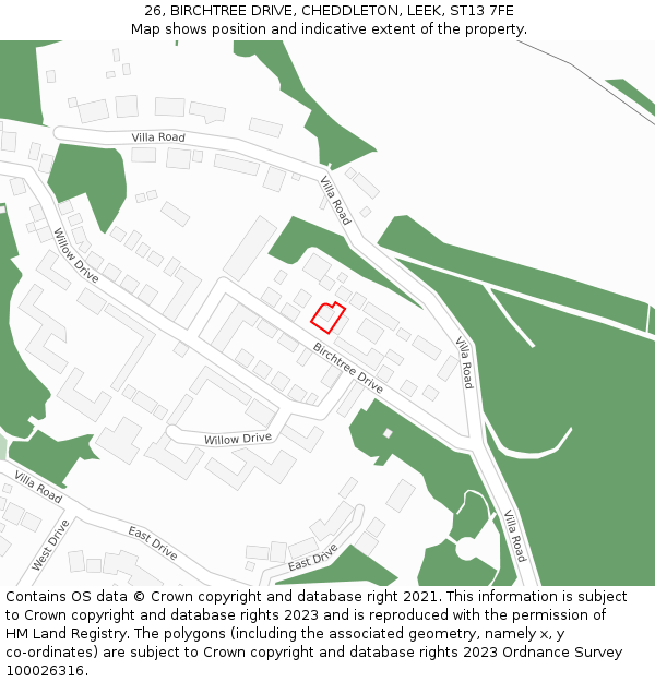 26, BIRCHTREE DRIVE, CHEDDLETON, LEEK, ST13 7FE: Location map and indicative extent of plot