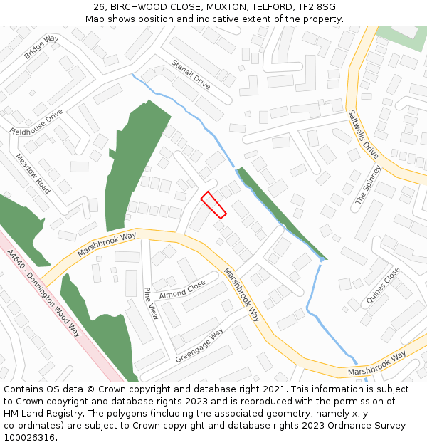 26, BIRCHWOOD CLOSE, MUXTON, TELFORD, TF2 8SG: Location map and indicative extent of plot