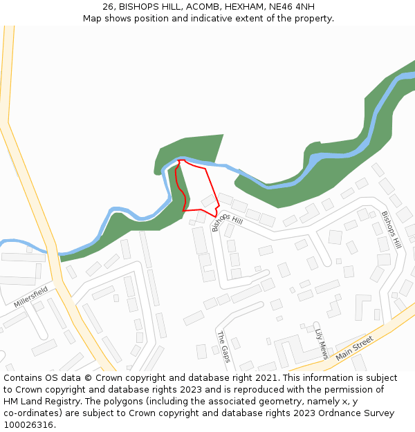 26, BISHOPS HILL, ACOMB, HEXHAM, NE46 4NH: Location map and indicative extent of plot
