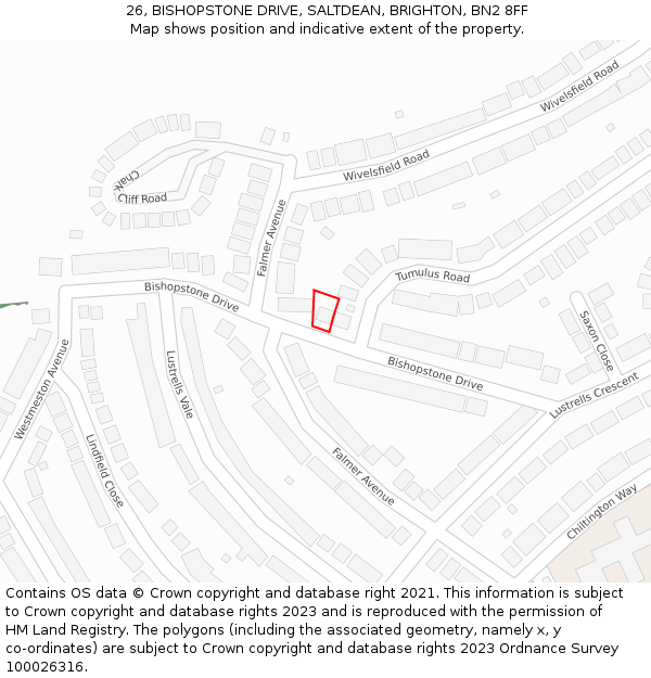 26, BISHOPSTONE DRIVE, SALTDEAN, BRIGHTON, BN2 8FF: Location map and indicative extent of plot