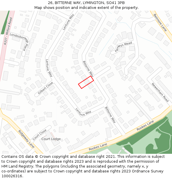26, BITTERNE WAY, LYMINGTON, SO41 3PB: Location map and indicative extent of plot