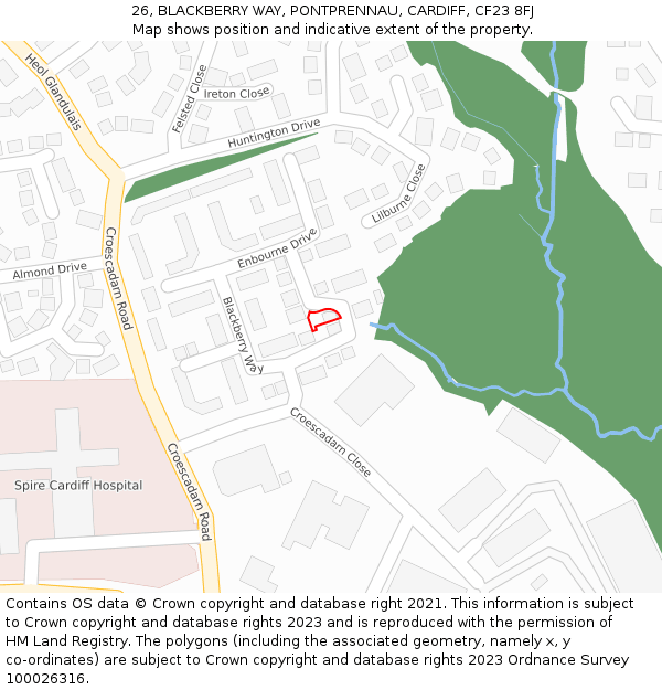 26, BLACKBERRY WAY, PONTPRENNAU, CARDIFF, CF23 8FJ: Location map and indicative extent of plot