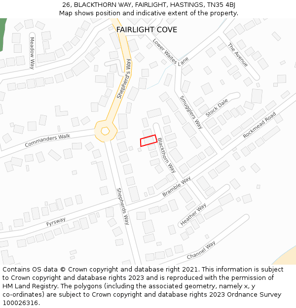 26, BLACKTHORN WAY, FAIRLIGHT, HASTINGS, TN35 4BJ: Location map and indicative extent of plot