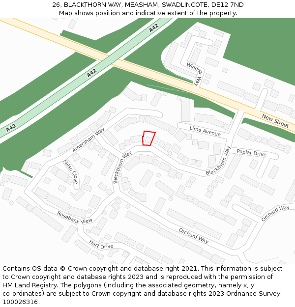26, BLACKTHORN WAY, MEASHAM, SWADLINCOTE, DE12 7ND: Location map and indicative extent of plot