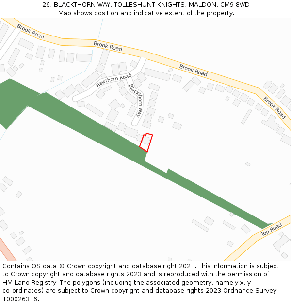 26, BLACKTHORN WAY, TOLLESHUNT KNIGHTS, MALDON, CM9 8WD: Location map and indicative extent of plot