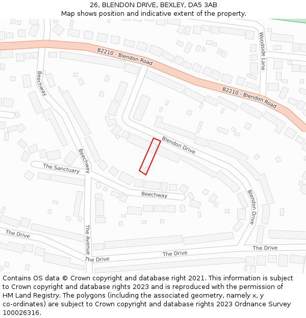 26, BLENDON DRIVE, BEXLEY, DA5 3AB: Location map and indicative extent of plot