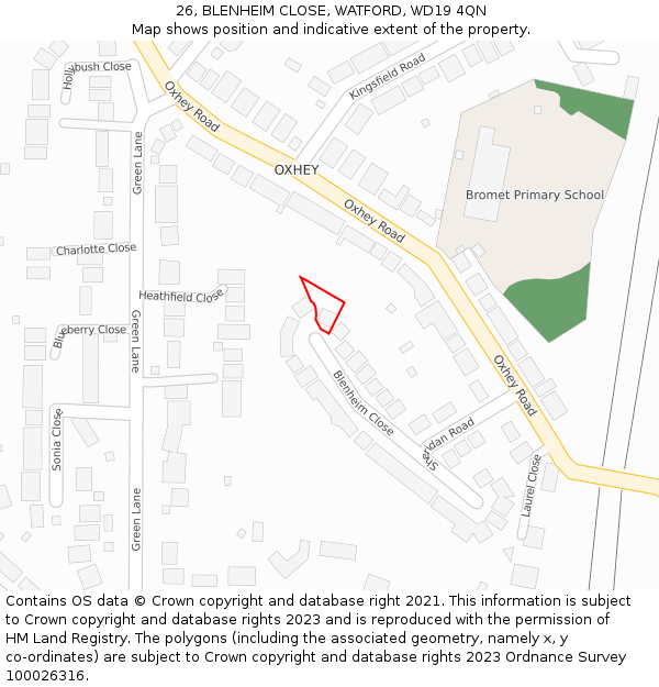 26, BLENHEIM CLOSE, WATFORD, WD19 4QN: Location map and indicative extent of plot