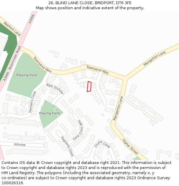 26, BLIND LANE CLOSE, BRIDPORT, DT6 3FE: Location map and indicative extent of plot