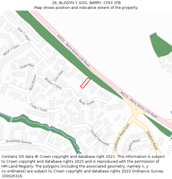 26, BLODYN Y GOG, BARRY, CF63 1FB: Location map and indicative extent of plot