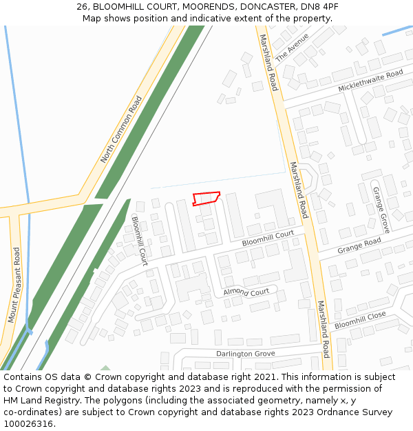 26, BLOOMHILL COURT, MOORENDS, DONCASTER, DN8 4PF: Location map and indicative extent of plot