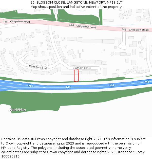 26, BLOSSOM CLOSE, LANGSTONE, NEWPORT, NP18 2LT: Location map and indicative extent of plot