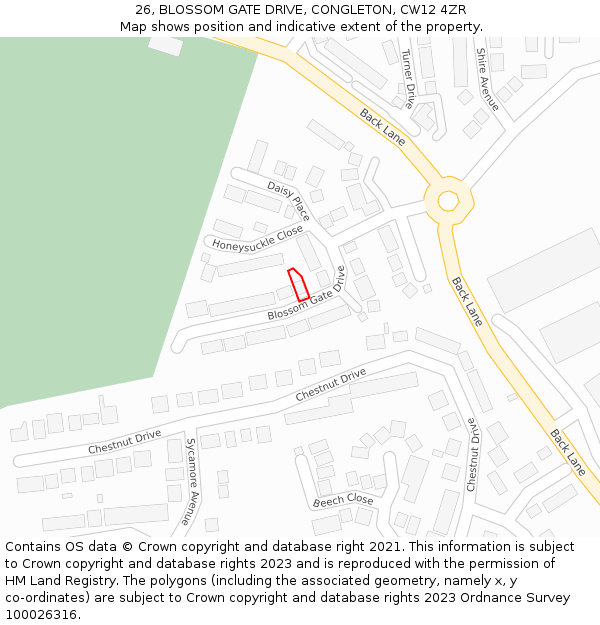 26, BLOSSOM GATE DRIVE, CONGLETON, CW12 4ZR: Location map and indicative extent of plot