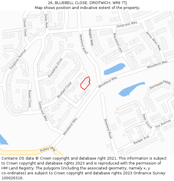 26, BLUEBELL CLOSE, DROITWICH, WR9 7TJ: Location map and indicative extent of plot