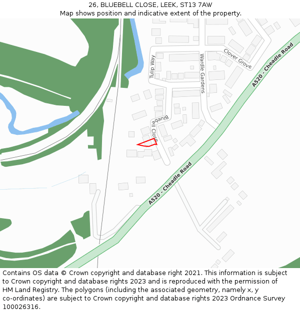 26, BLUEBELL CLOSE, LEEK, ST13 7AW: Location map and indicative extent of plot