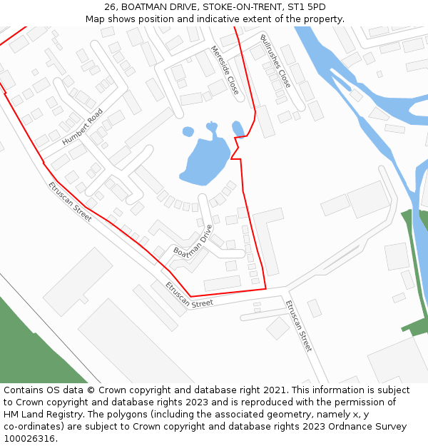 26, BOATMAN DRIVE, STOKE-ON-TRENT, ST1 5PD: Location map and indicative extent of plot