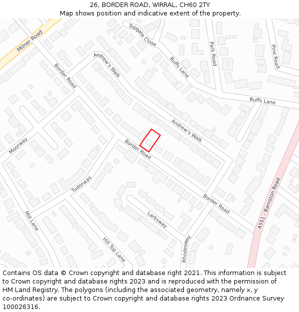 26, BORDER ROAD, WIRRAL, CH60 2TY: Location map and indicative extent of plot