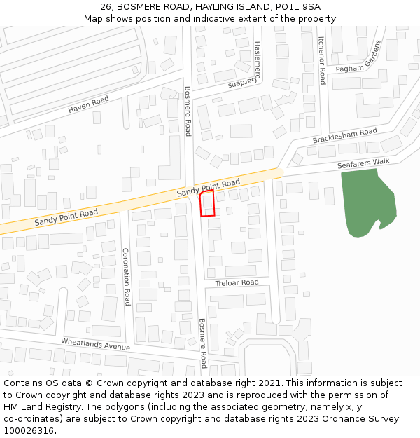 26, BOSMERE ROAD, HAYLING ISLAND, PO11 9SA: Location map and indicative extent of plot