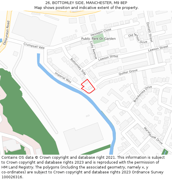 26, BOTTOMLEY SIDE, MANCHESTER, M9 8EP: Location map and indicative extent of plot