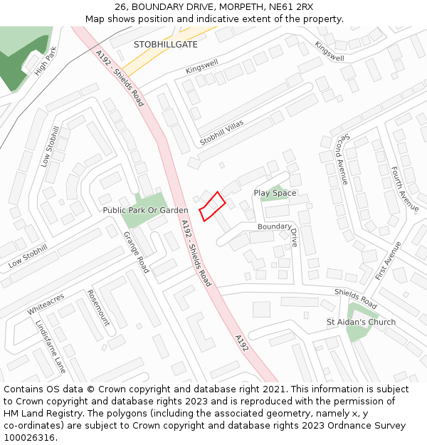 26, BOUNDARY DRIVE, MORPETH, NE61 2RX: Location map and indicative extent of plot