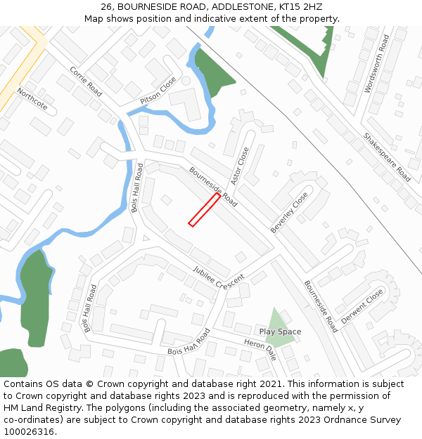 26, BOURNESIDE ROAD, ADDLESTONE, KT15 2HZ: Location map and indicative extent of plot